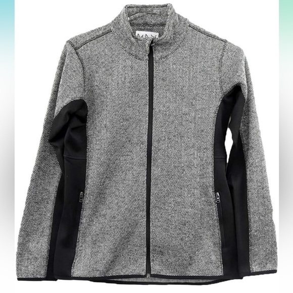 Marc NY Andrew Herringbone Jacket Women's XXL Grey Black Full Zip Fleece Pockets - Picture 1 of 10